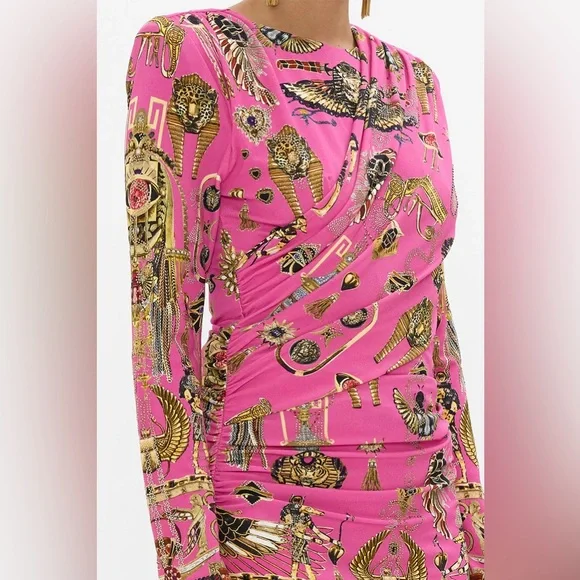 New NWT Camilla Asymmetrical Draped Long Sleeve Short Dress - Song Of The Scarab - Picture 6 of 10